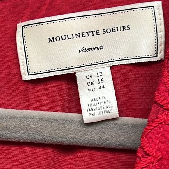 Moulinette Soeurs Anthropologie Jaeda Red Lace Wide Leg Jumpsuit Size 12 - Picture 5 of 10